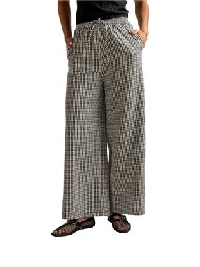 NEW Lovelet Black Print Wide Leg Casual Pants Seersucker Summer Flowy